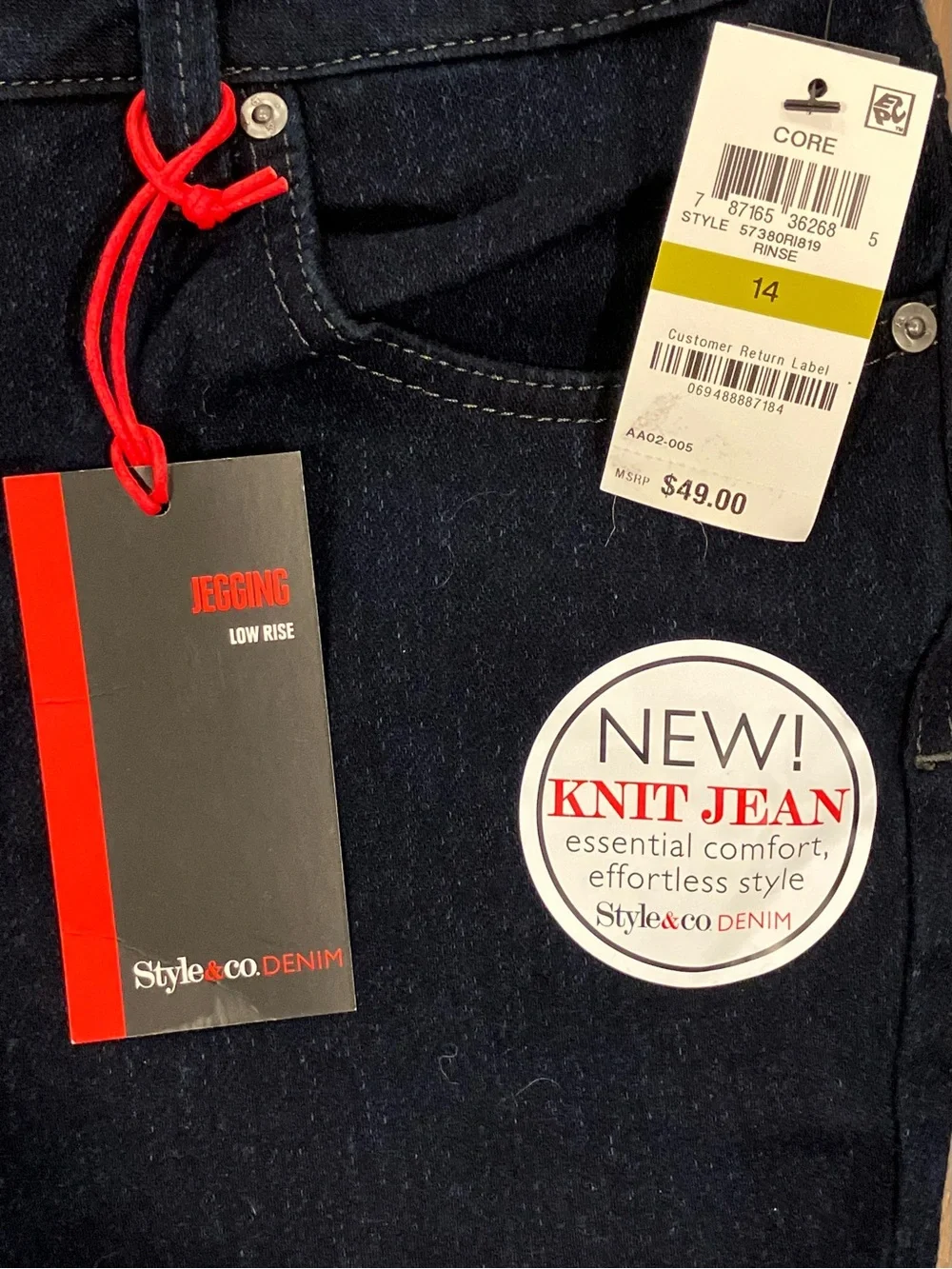 Style & Co. Dark Navy Knit Skinny Jeggings with Red Tag Accent - Picture 1 of 4